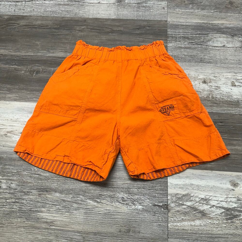 Vintage Gitano Express Orange Black‎ Mens M Striped Summer Style Pull On Shorts